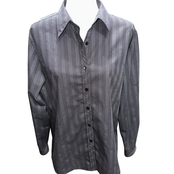 Foxcroft Women’s Wrinkle Free Button Up Top Dark Gray Black Stripe 16 office - Picture 1 of 9